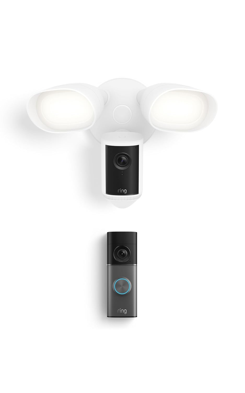 Ring Wired Doorbell Pro (Newest Model), Deep Silver with Floodlight Cam Pro (Newest Model), White