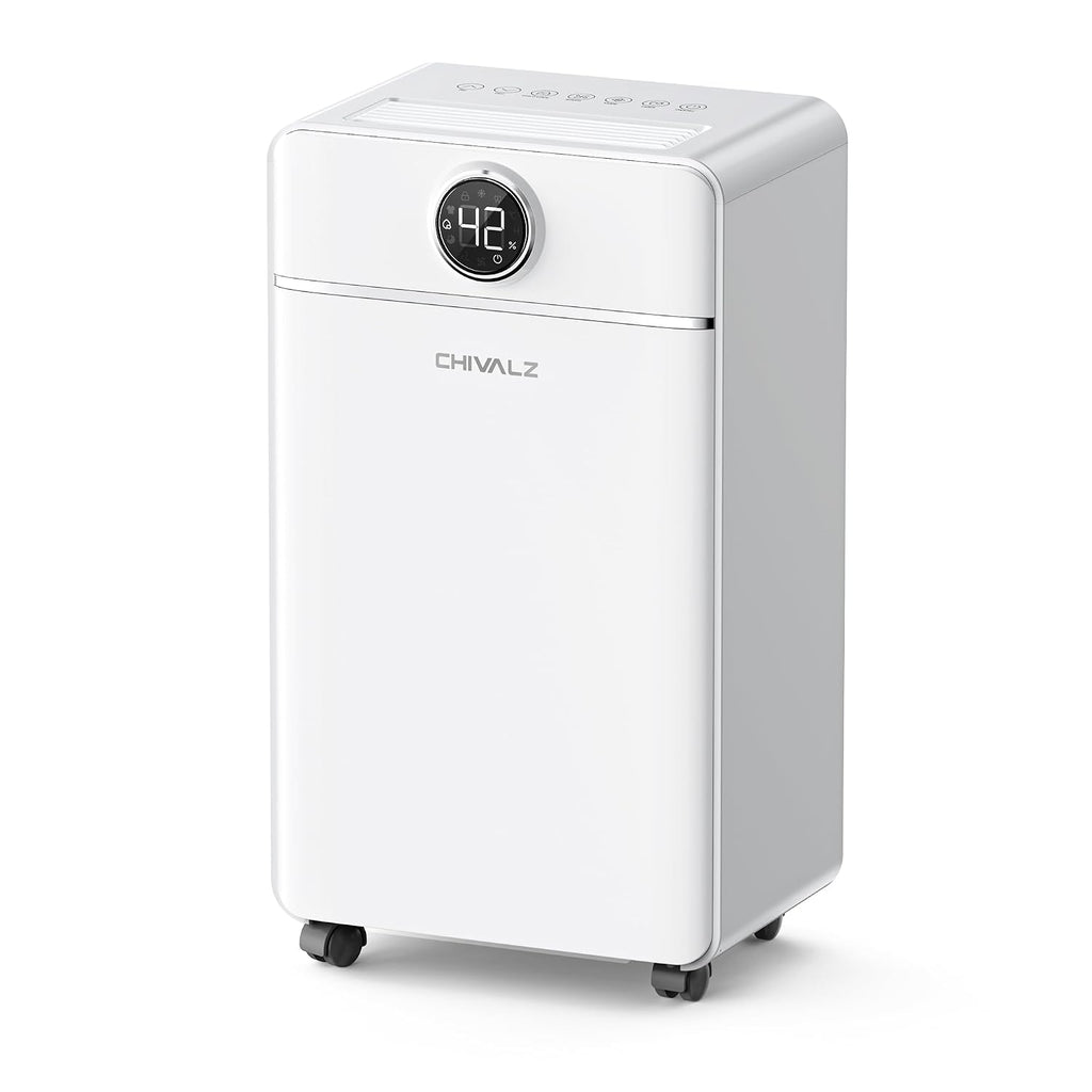 CHIVALZ 1800 Sq.Ft Dehumidifier for Basement, Quiet Dehumidifier for Home, Bedroom, Bathroom, Humidity Display, with Drain Hose, Auto Shut Off, 3 Modes, Timer, Auto Defrost, Child Lock, White 1Pack