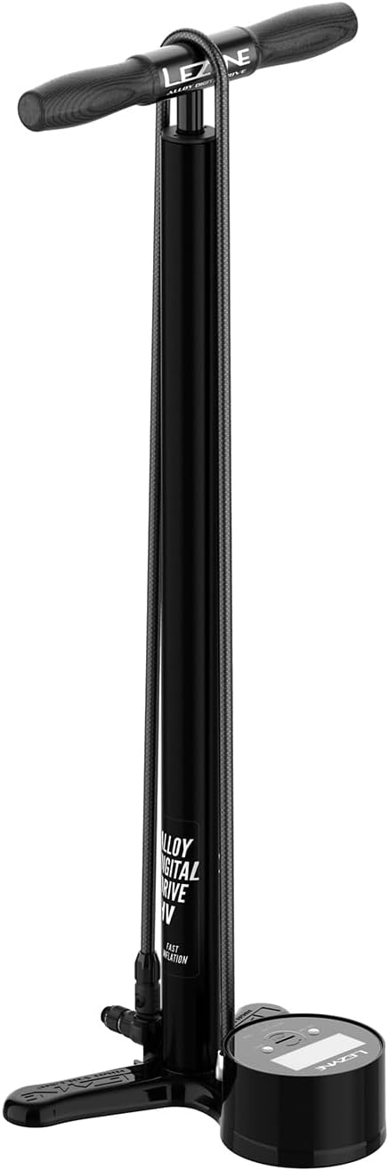 LEZYNE Alloy HV Digital Drive 3.5 High Volume 100PSI Bicycle Floor Pump with 3.5' Digital Gauge - Durable Aluminum Tire Air Pump with Extra Long Nylon Braided Hose for Mountain/Gravel Bikes