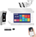 Video Apartment Doorbell Intercom,1080P HD Touch Screen Monitor,Outdoor Camera Doorbell Camera,Ring Doorbell Wired,TUYA,Night Vision,Two-Way Audio,Video Intercom (1 Bell+3 white Monitor + 2C)