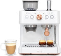 Café Bellissimo Semi Automatic Espresso Machine with Grinder & Milk Frother | Copper Accents | WiFi App Control | Large 95oz Tank | Matte White