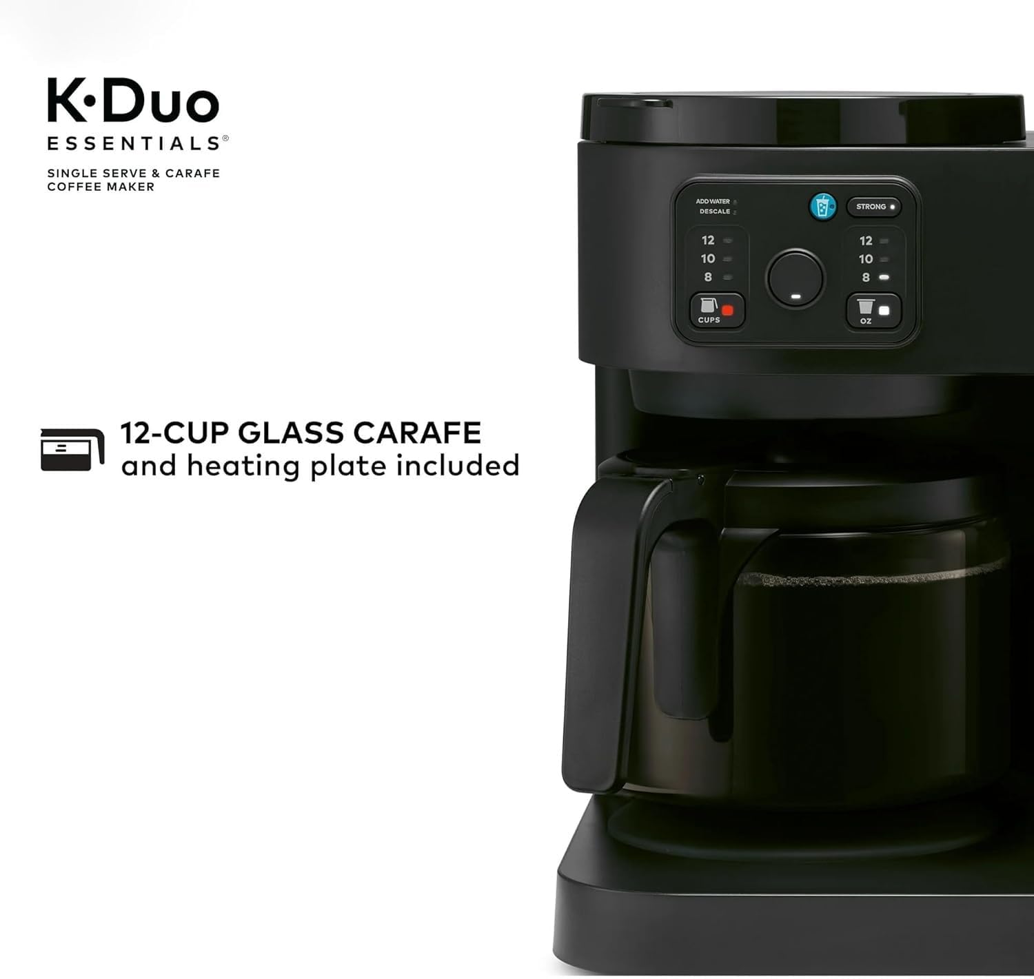 K-Duo Essentials Coffee Maker for Hot and Iced Drinks, Single Serve KCup Pod Brewer and 12 Cup Carafe Drip Coffee Pot, 72 oz Water Reservoir,Pause & Pour Feature, Perfect for Home & Office Use