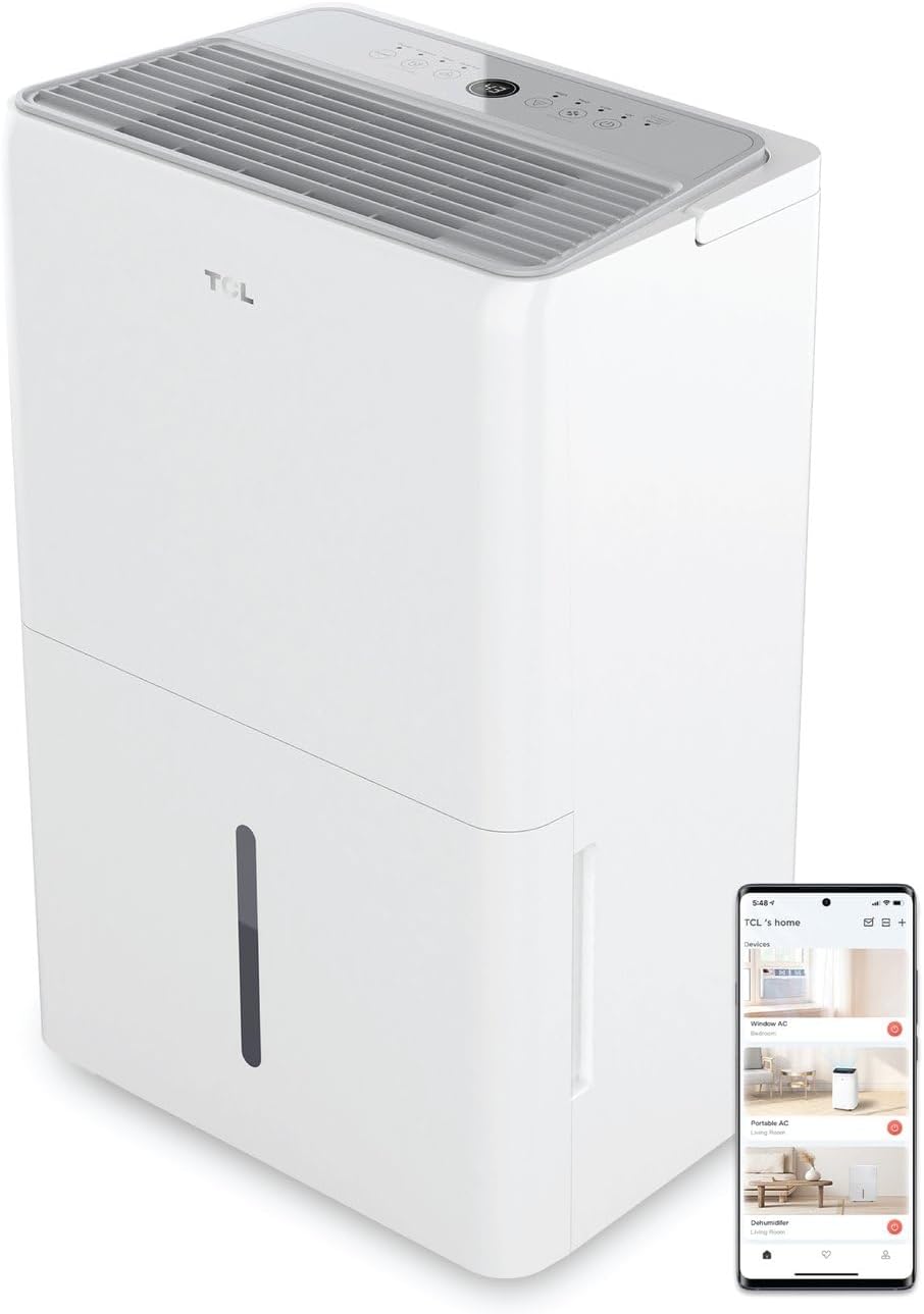 TCL 4,500 Sq. Ft. Smart Dehumidifier, Energy Star Most Efficient 2024, 50 Pints Per Day, Ideal for Basements, Rooms, and Other Living Spaces, Compatible with Alexa/Google Assistant – H50D44W
