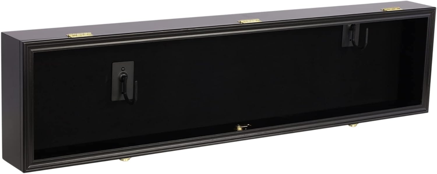 DisplayGifts 44' Long Rifle Gun Shotgun, Saber, Sword or Golf Club Display Case Cabinet Rack Putter Shadow Box w/98% UV Protection Lockable Door (Black Finish)