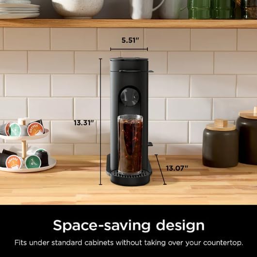Single-Serve Pods or Grounds Hot and Iced Coffee Brewer with Rapid Cold Brew, 4 Brew Styles, Compact design and Storage, Removable reservoir 56 oz, Black PB045