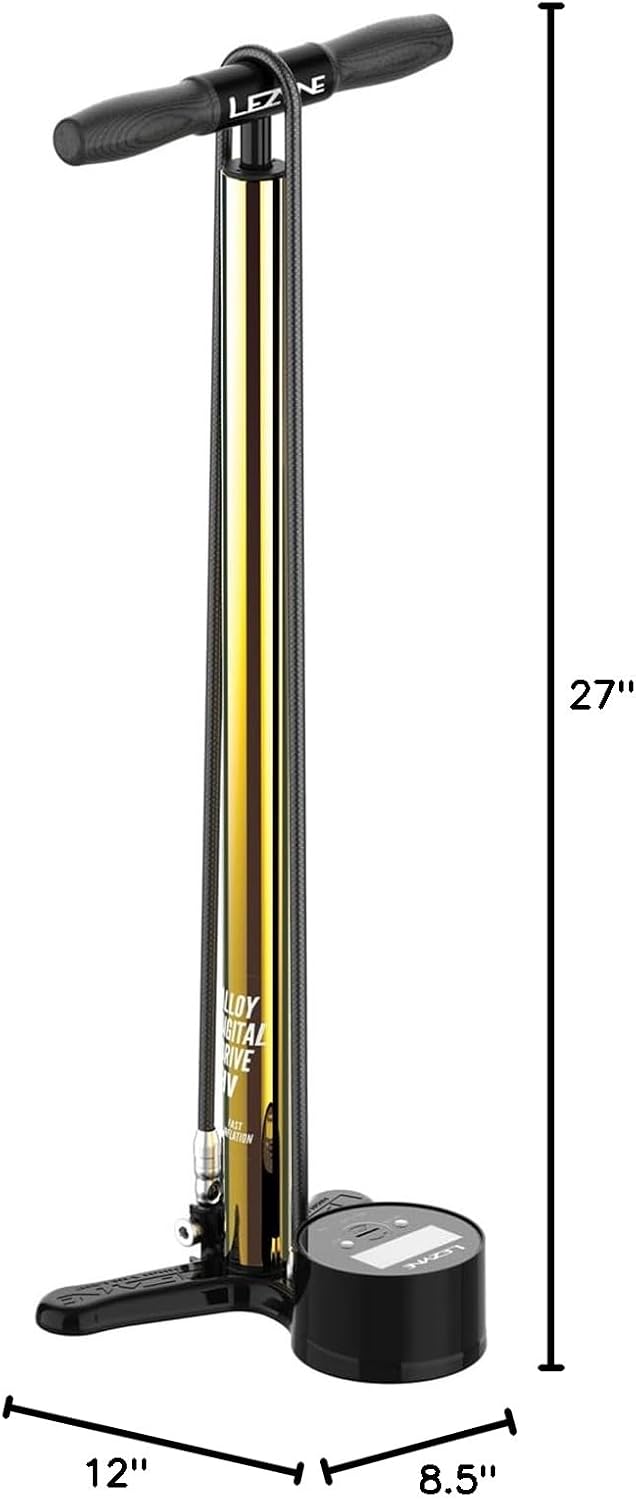 LEZYNE Alloy HV Digital Drive 3.5 High Volume 100PSI Bicycle Floor Pump with 3.5' Digital Gauge - Durable Aluminum Tire Air Pump with Extra Long Nylon Braided Hose for Mountain/Gravel Bikes