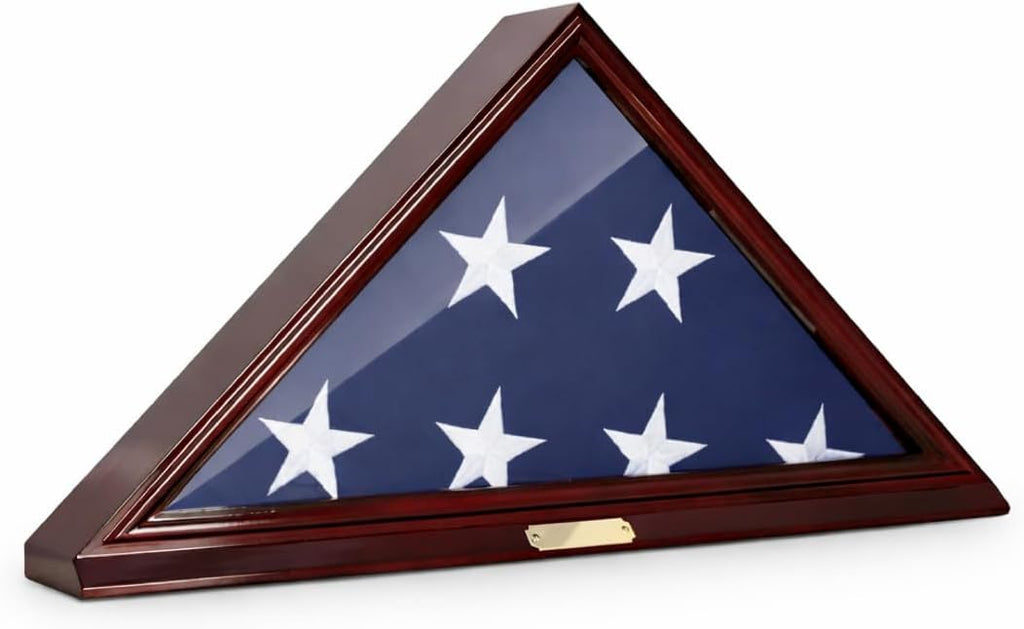 Bey-Berk Custom Personalized Solid Wood Triangle Glass Front Flag Display Case, Holds 5' x 9.5' Folded Funeral Flag or Burial Flag(Mahogany)