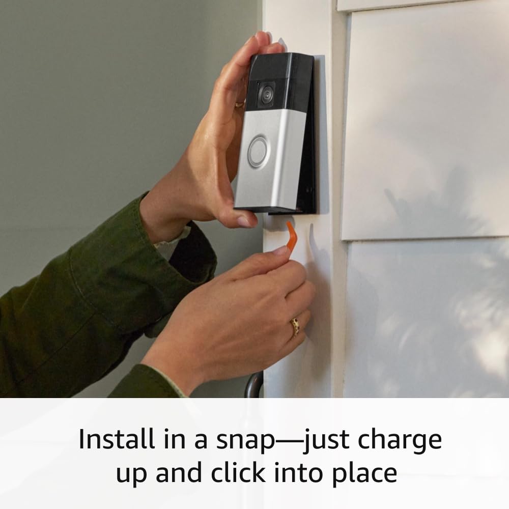 Ring Battery Doorbell, Satin Nickel with All-new Ring Outdoor Cam Plus Battery, White