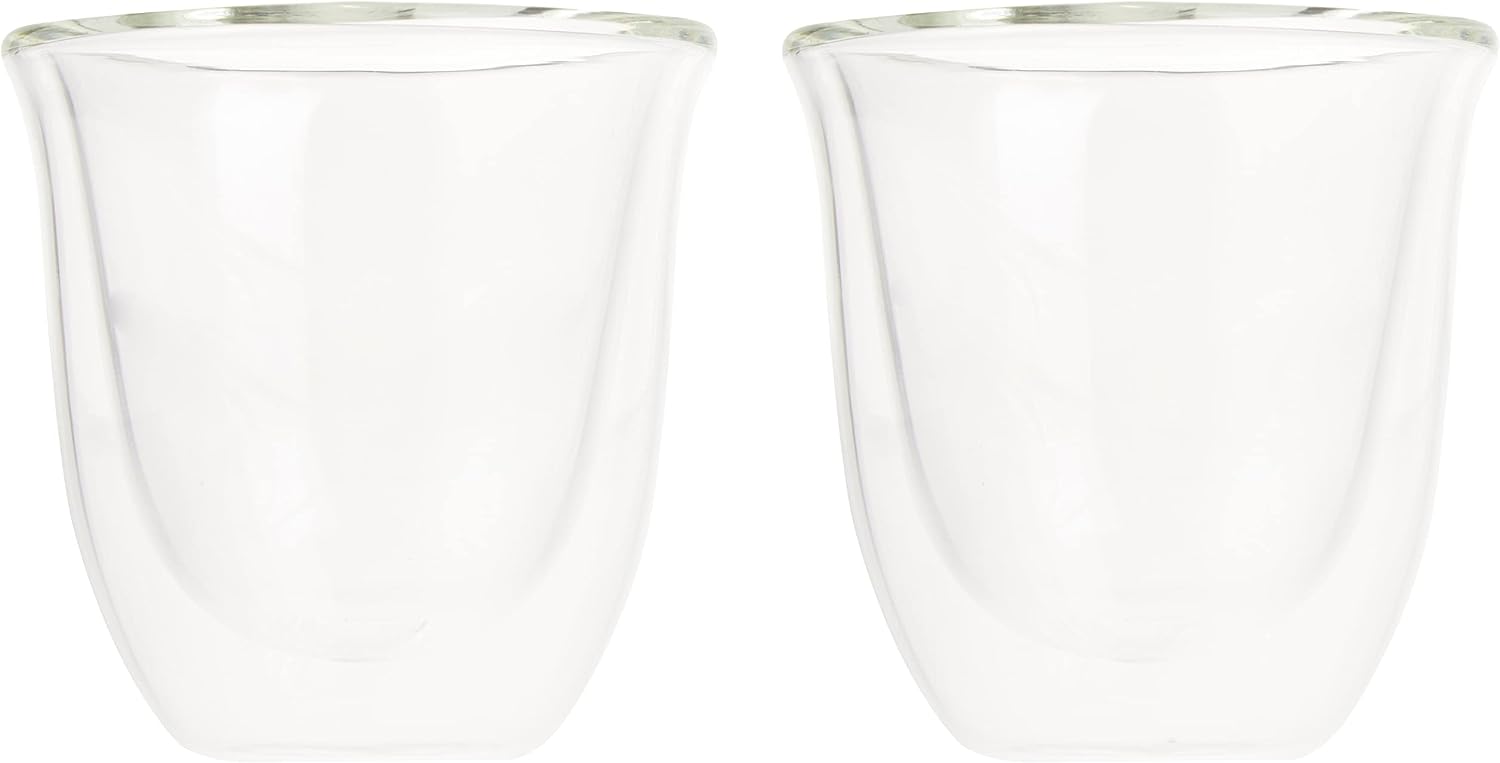 De'Longhi All-in-One Combination Coffee Maker & Espresso Machine + Advanced Adjustable Milk Frother & DeLonghi Double Walled Thermo Espresso Glasses, Set of 2, Regular, Clear