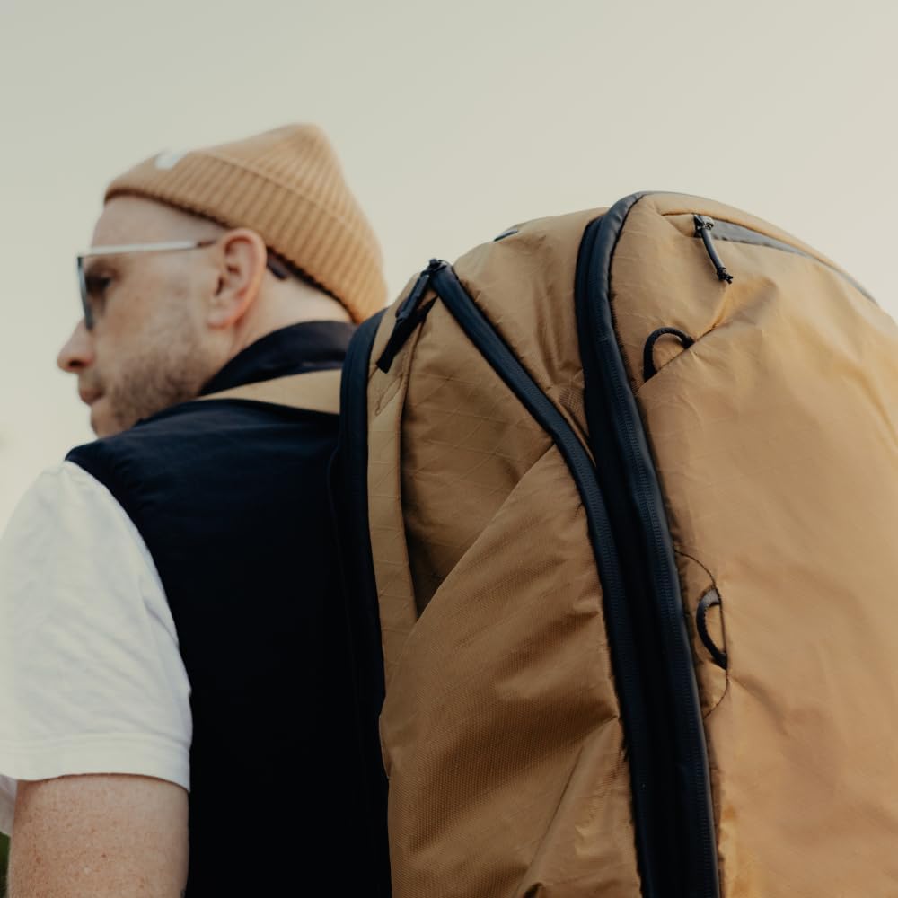 Peak Design Travel Backpack 45L, Coyote, Expandable 35-45L Design, Rear and Top Access, Weatherproof Shell, Laptop Sleeve, Ideal for Travel or Everyday Carry, Versatile Backpack for Men and Women