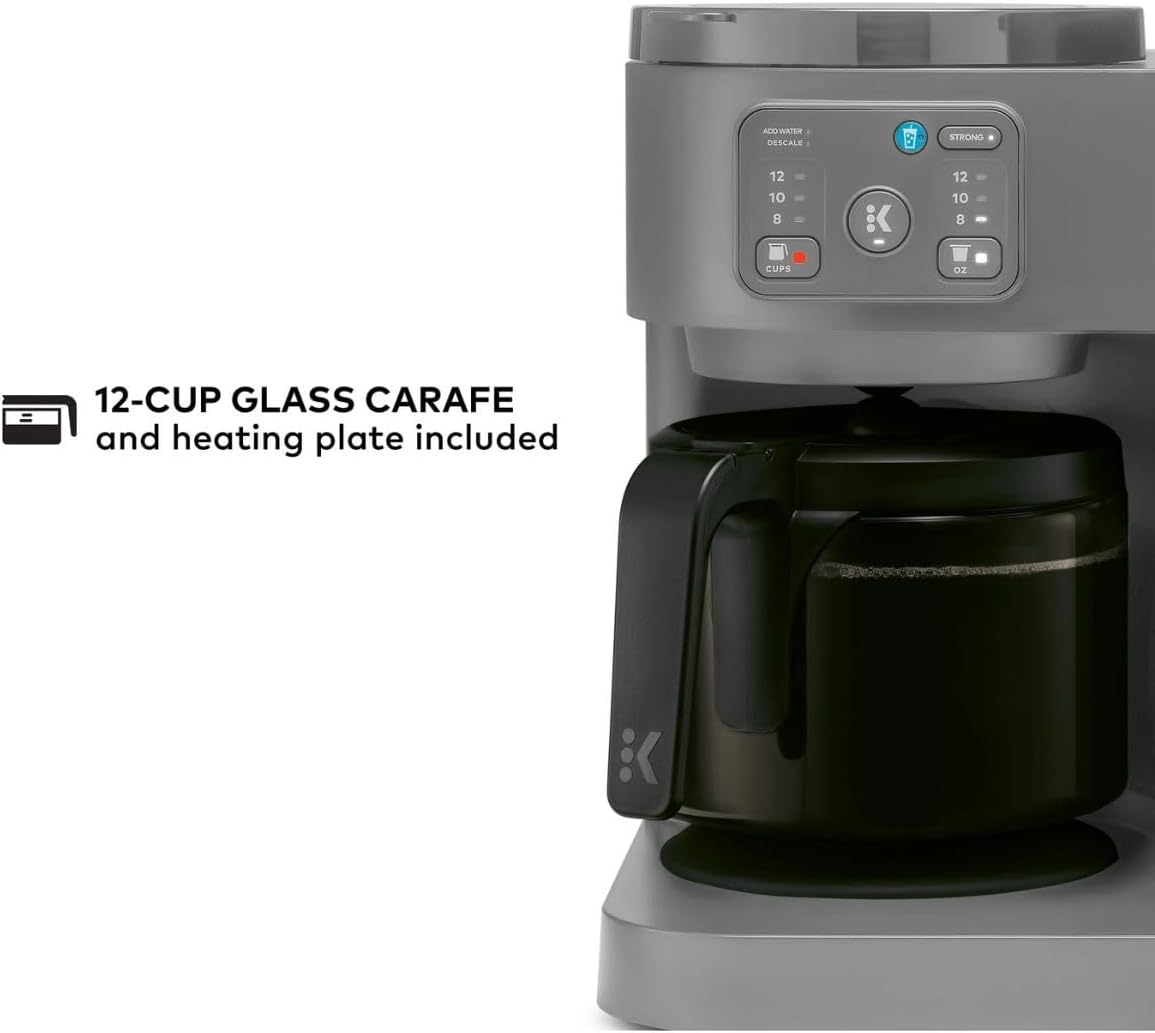 K-Duo Essentials, Hot & Iced Single-Serve Pod Coffee Maker & Carafe, 72 Oz Reservoir, Multiple Brew Sizes, Strong Brew Feature, Perfect for Hot and Iced Coffee (Moonlight Gray)