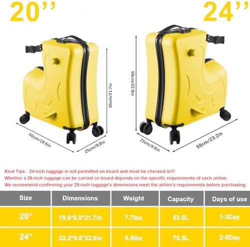 Riding Trolley for Kids, Toddler Luggage with Lock & Safety Belt, Wheels for Airplane Travel, Made of ABS+PC