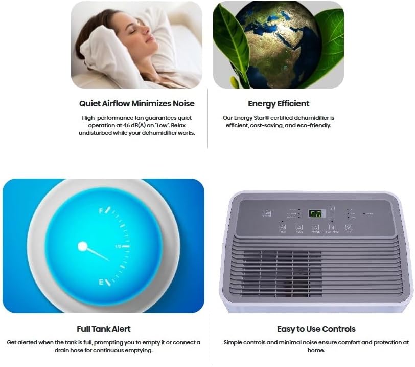 Hisense 50-Pint Capacity, 4500 sq. ft. Coverage, 3-Speed Dehumidifier 48 dB(A) sound level, Washable Filter - DH5024K1W