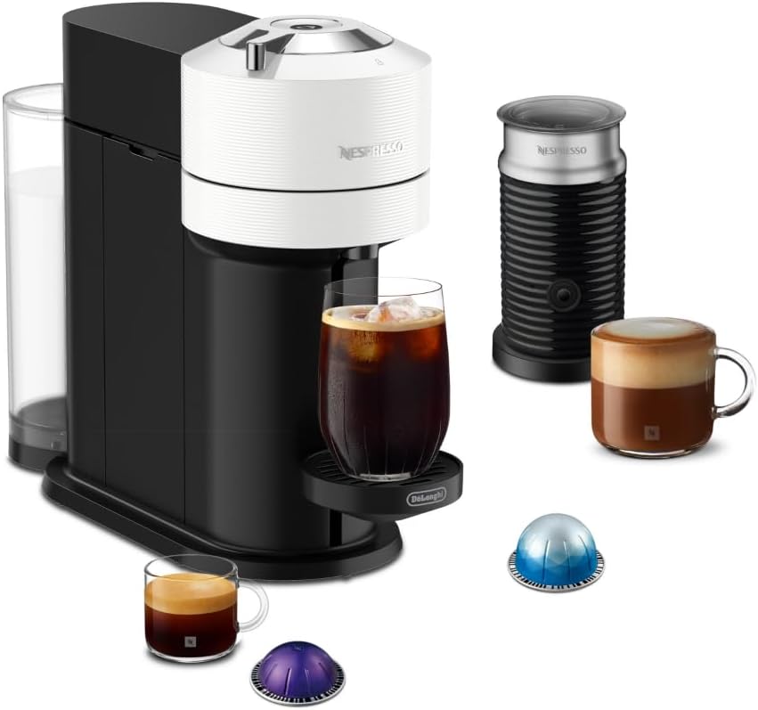 Nespresso Vertuo Next Coffee and Espresso Maker by De'Longhi with Aeroccino Milk Frother, White