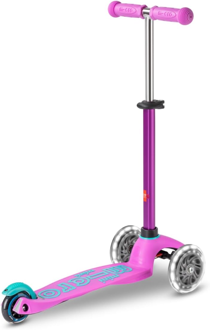 Micro Kickboard | Mini LED Kids Scooter for Ages 2-5 | Children up to 110 lbs | 3 Wheel Lean-to-Steer Design | Adjustable T Bar | Smooth Ride, Motion Activated PU LED Wheels | Swiss Design