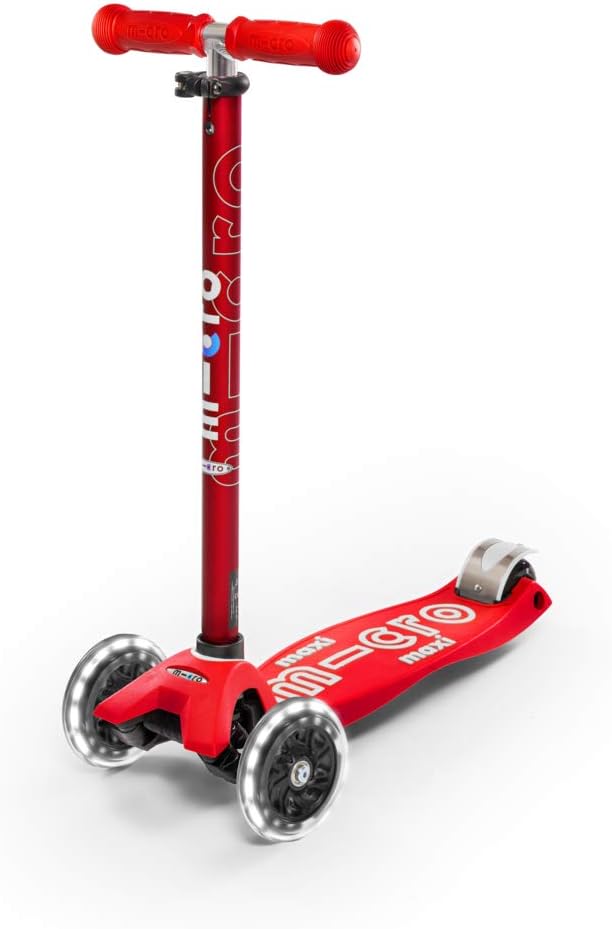 Micro Kickboard | Maxi LED Kids Scooter for Ages 5-12 | Children up to 110 lbs | 3 Wheel Lean-to-Steer Design | Adjustable T Bar | Smooth Ride, Motion Activated PU LED Wheels | Swiss Design