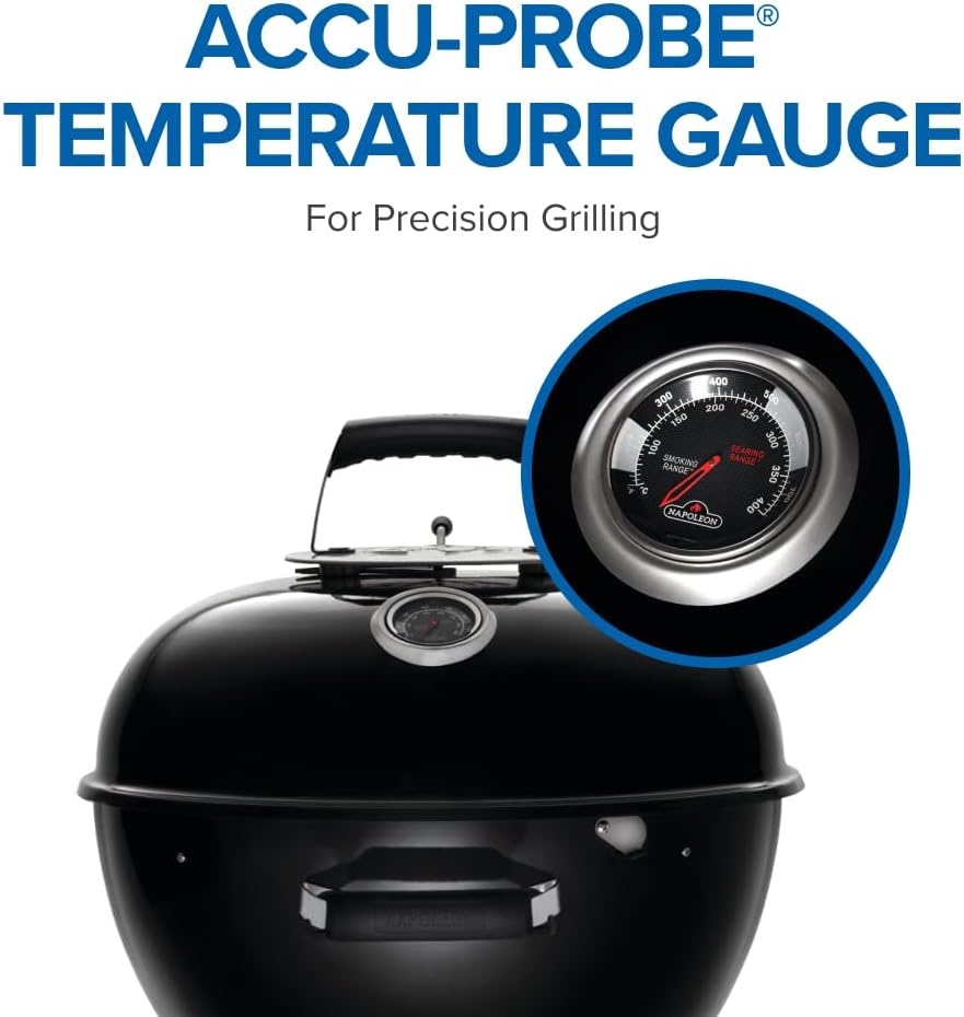 Napoleon NK22 Premium Charcoal Kettle Grill, Black, Porcelain-Enameled Lid and Bowl, Chrome-Plated Cooking Grid