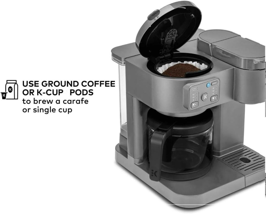 K-Duo Essentials, Hot & Iced Single-Serve Pod Coffee Maker & Carafe, 72 Oz Reservoir, Multiple Brew Sizes, Strong Brew Feature, Perfect for Hot and Iced Coffee (Moonlight Gray)