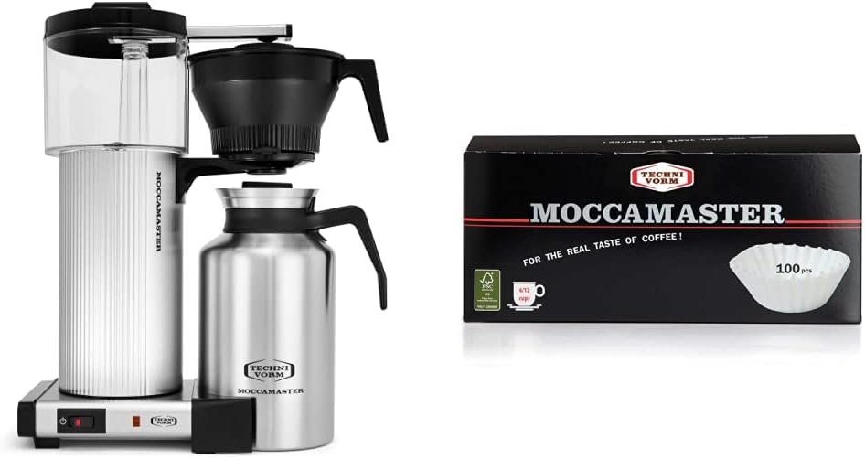 Technivorm Moccamaster 39340 CDT Grand Coffee Maker, 60 Ounce, Silver Moccamaster White Paper Filters, 100 Count (Pack of 1)