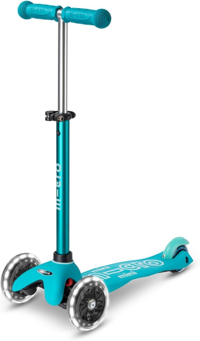Micro Kickboard | Mini LED Kids Scooter for Ages 2-5 | Children up to 110 lbs | 3 Wheel Lean-to-Steer Design | Adjustable T Bar | Smooth Ride, Motion Activated PU LED Wheels | Swiss Design