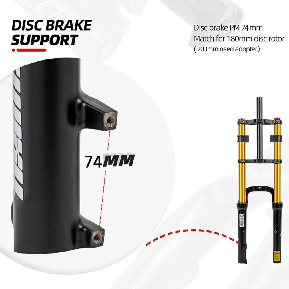 20 Inch Fat Fork 4.0' Tire Disc Brake Travel 140mm MTB Bike Air Suspension Fork 1-1/8' DH Rebound Adjustment QR Electric Bicycle Front Fork 9x135mm
