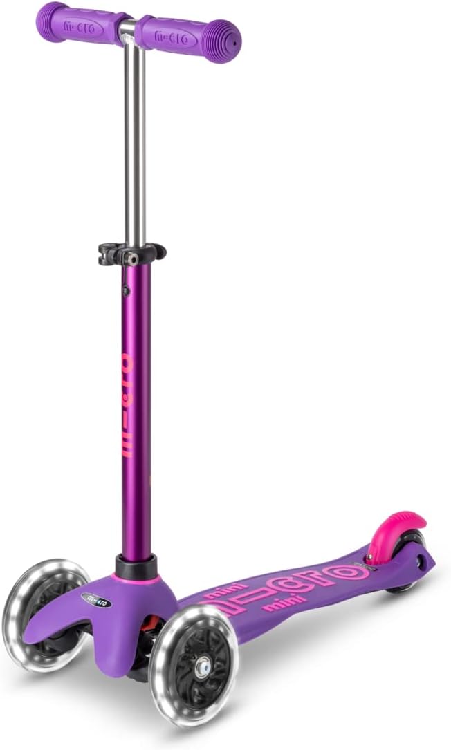 Micro Kickboard | Mini LED Kids Scooter for Ages 2-5 | Children up to 110 lbs | 3 Wheel Lean-to-Steer Design | Adjustable T Bar | Smooth Ride, Motion Activated PU LED Wheels | Swiss Design