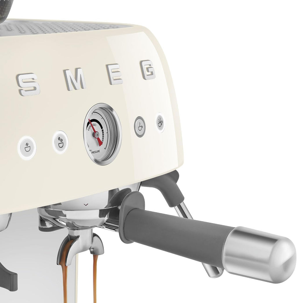 Smeg EGF03 Semi-Automatic Espresso Machine with Built-In Grinder, Dual Thermoblock, 50's Retro Style – Cream (120 V)