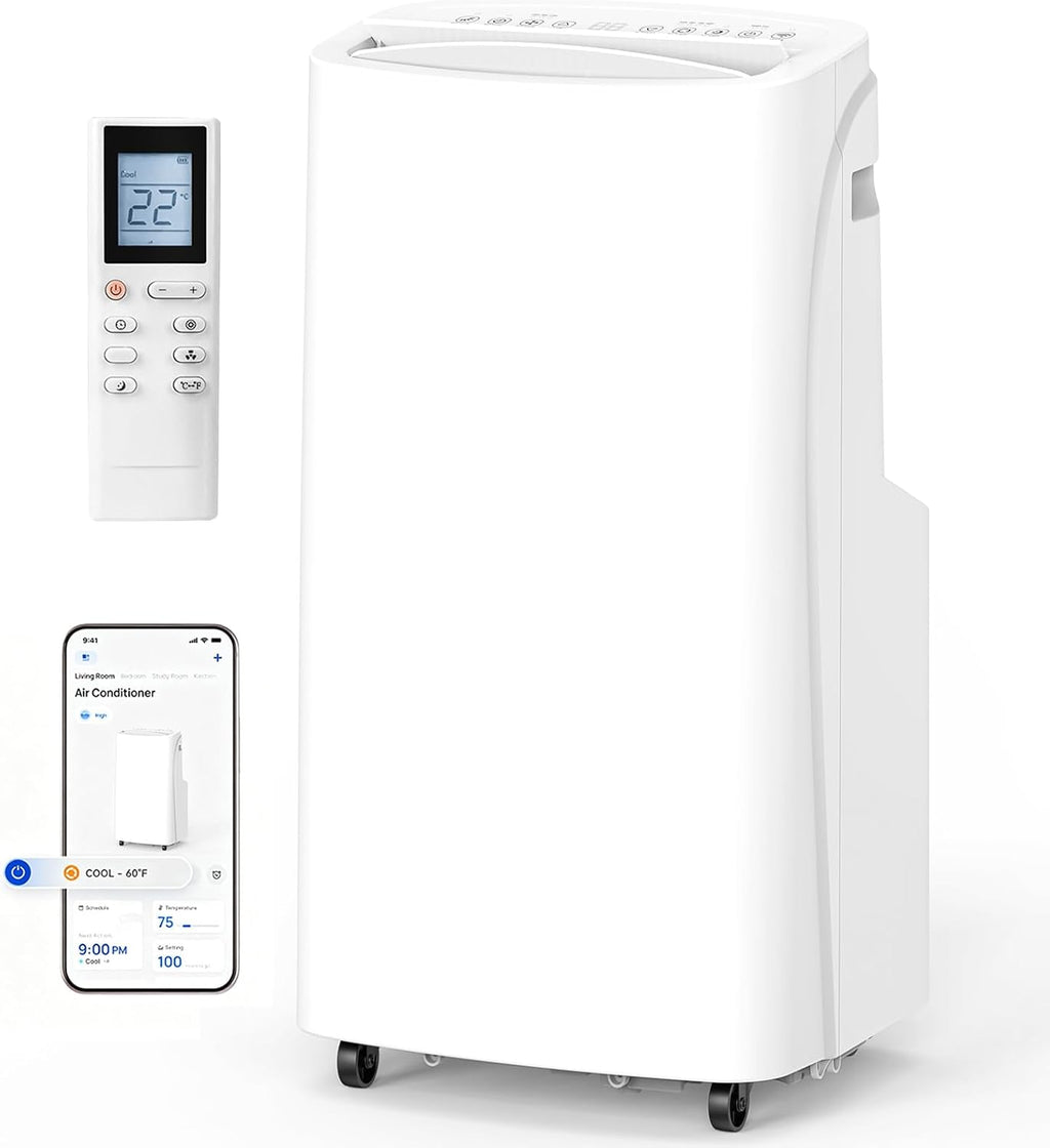 14,000 BTU Portable Air Conditioner & Heater Combo, 4-in-1 AC Unit Cools/Heats/Dehumidifies/Fan, Wi-Fi Smart for Room Up to 700 Sq.Ft, Remote Control, 360° Wheels for Bedroom Large Room