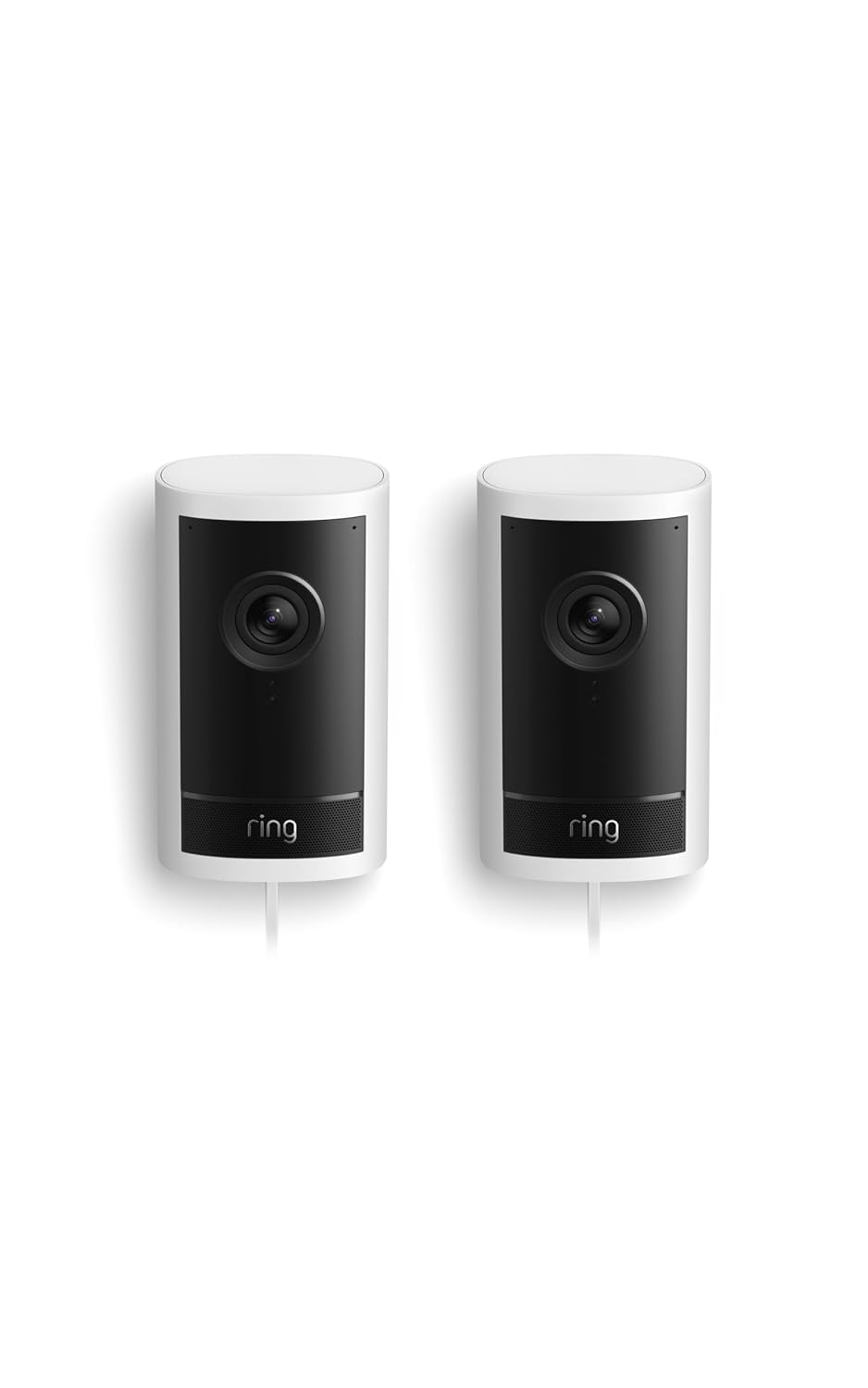 Ring Outdoor Cam Pro, Plug-In (newest model), Home or business security, Retinal 4K with wide-angle video, 10x Enhanced Zoom, and Low-Light Sight, 2-pack, White