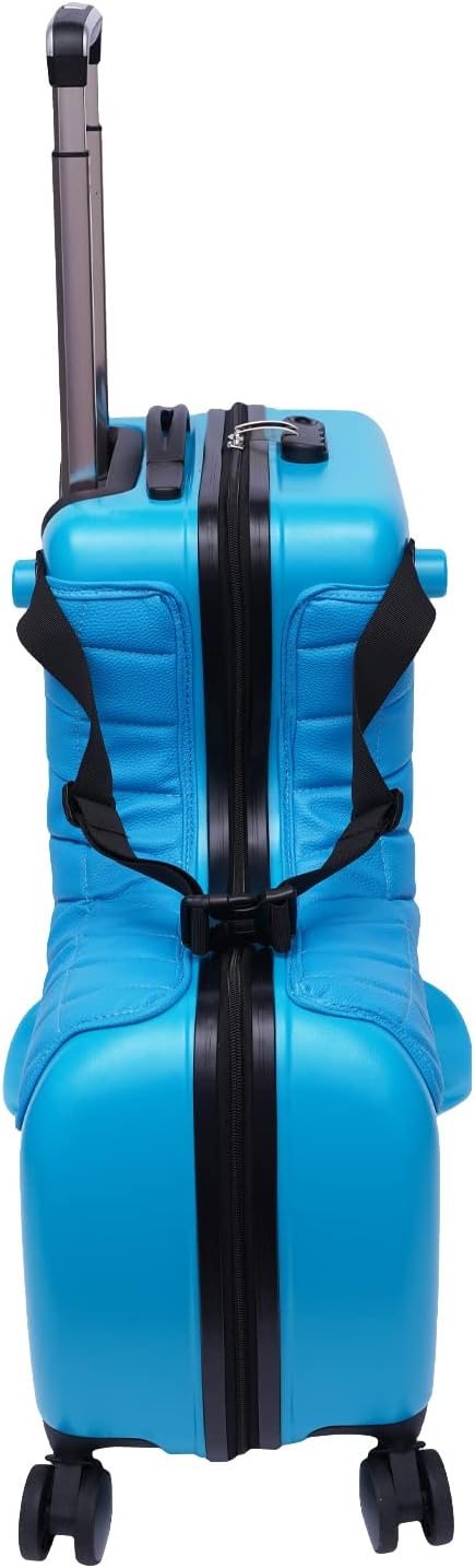 Kids Ride-on Luggage, 24' Carry-on Suitcase with Universal Wheels Trolley Luggage with Password Lock Unisex Riding Luggage for Travel (24', With Leather Cushion,Blue)