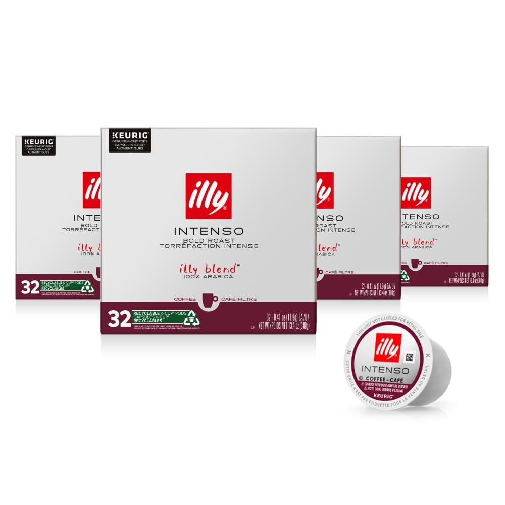 illy Coffee K Cup, Pods for Keurig Machines, Intenso Dark Roast, 100% Arabica, Premium Italian Coffee, 32 Count, 4 Pack