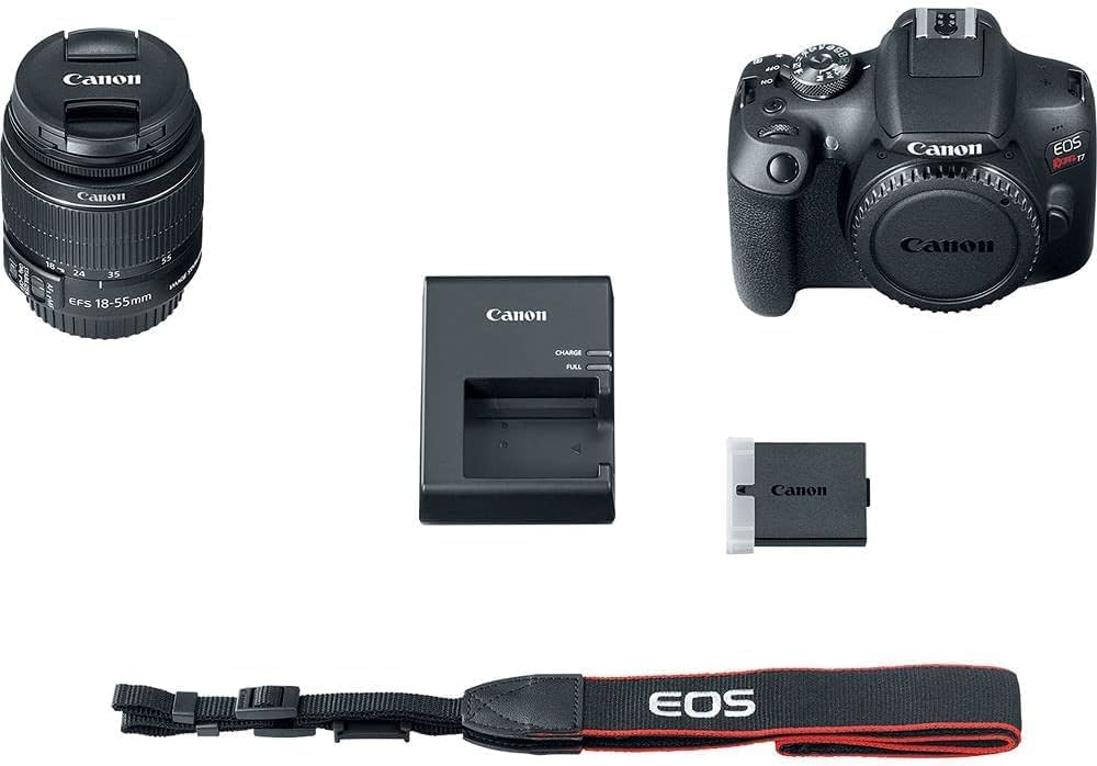 Canon EOS Rebel T7 DSLR Camera with 18-55mm Lens Starter Bundle + Includes: Shoulder Bag + 64GB Card + Clean and Care Kit + More