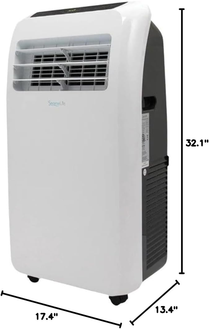 SereneLife Portable Air Conditioner with Heat & Built-in Dehumidifier 10,000 BTU, Portable Heater & AC for Rooms up to 450 Sq Ft - Remote Control & Window Mount Exhaust Kit Included