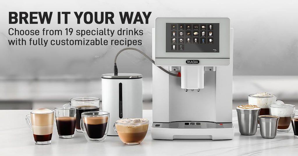 Zulay Magia Super Automatic Espresso Maker Machine with Grinder - 19 Fully Customizable Coffee Options, Auto Cleaning, Milk Foam System - for Latte, Cappuccino - Ultra LUX - White (13.7x17.7x9.4)