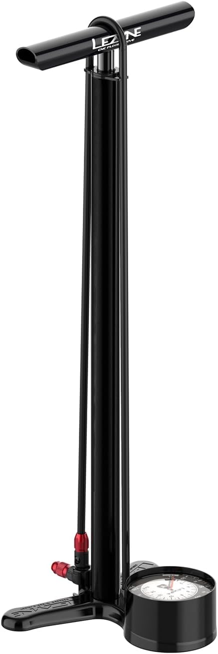 LEZYNE CNC Floor Drive 3.5 Bicycle Floor Pump with 3.5' Analog/Digital Gauge - CNC Machined Aluminum High Pressure 220PSI Tire Air Pump for Road/Track Bikes - ABS-1 Pro Chuck for Presta/Schrader Valve