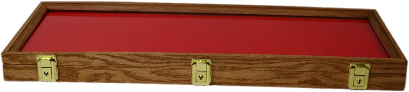 Wood Display Case for Collectibles, Knives, Arrowheads, Pins, Medals and More (25 x 9 x 2, Oak)