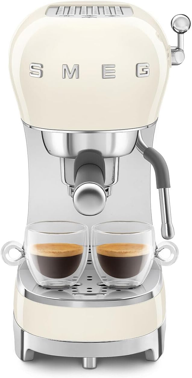 Smeg ECF02 Italian Espresso Machine – Manual 15-Bar Coffee Maker, Made in Italy – Retro Design with Steam Wand (Cream)