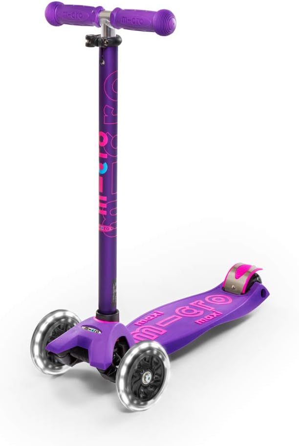 Micro Kickboard | Maxi LED Kids Scooter for Ages 5-12 | Children up to 110 lbs | 3 Wheel Lean-to-Steer Design | Adjustable T Bar | Smooth Ride, Motion Activated PU LED Wheels | Swiss Design