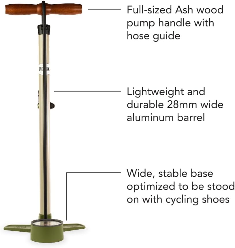 SILCA Terra Bike Floor Pump with Gauge – High Pressure Bicycle Pump for Presta & Schrader Valves – Gravel, Road & Tubeless Bike Tire Pump – Non-Linear 2-Stage Gauge, All-Metal Construction – 120 PSI