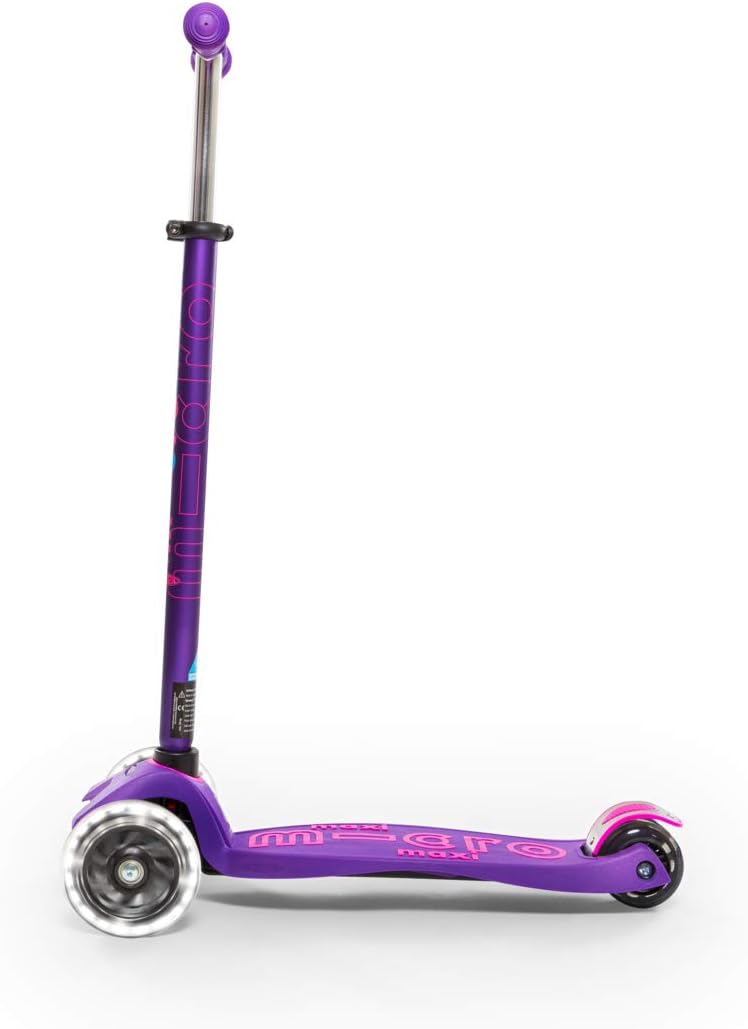 Micro Kickboard | Maxi LED Kids Scooter for Ages 5-12 | Children up to 110 lbs | 3 Wheel Lean-to-Steer Design | Adjustable T Bar | Smooth Ride, Motion Activated PU LED Wheels | Swiss Design
