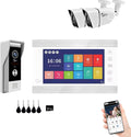 Video Apartment Doorbell Intercom,1080P HD Touch Screen Monitor,Outdoor Camera Doorbell Camera,Ring Doorbell Wired,TUYA,Night Vision,Two-Way Audio,Video Intercom (1 Bell+1 white Monitor + 2C)