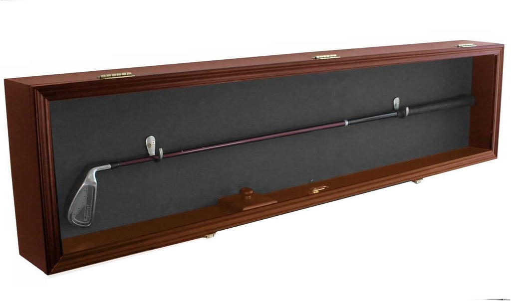 ONE 44' Long Rifle Gun Shotgun, Saber, Sword or Golf Club Display Case Cabinet Rack Putter Shadow Box w/98% UV Protection Lockable Door Mahogany Finish