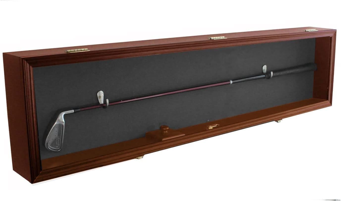 ONE 44' Long Rifle Gun Shotgun, Saber, Sword or Golf Club Display Case Cabinet Rack Putter Shadow Box w/98% UV Protection Lockable Door Mahogany Finish