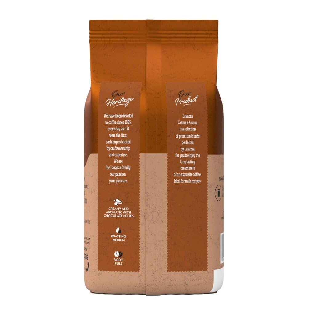 Lavazza Crema e Aroma Whole Bean Coffee, Medium Roast, Arabica and Robusta Blend, 2.2 lb Bag (Pack of 6)