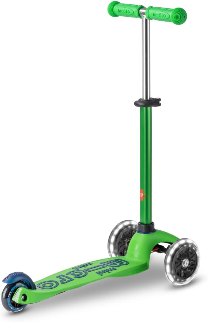 Micro Kickboard | Mini LED Kids Scooter for Ages 2-5 | Children up to 110 lbs | 3 Wheel Lean-to-Steer Design | Adjustable T Bar | Smooth Ride, Motion Activated PU LED Wheels | Swiss Design