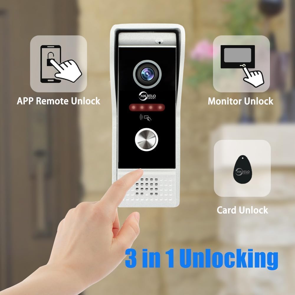 Video Apartment Doorbell Intercom,1080P HD Touch Screen Monitor,Outdoor Camera Doorbell Camera,Ring Doorbell Wired,TUYA,Night Vision,Two-Way Audio,Video Intercom (1 Bell+3 white Monitor + 2C)