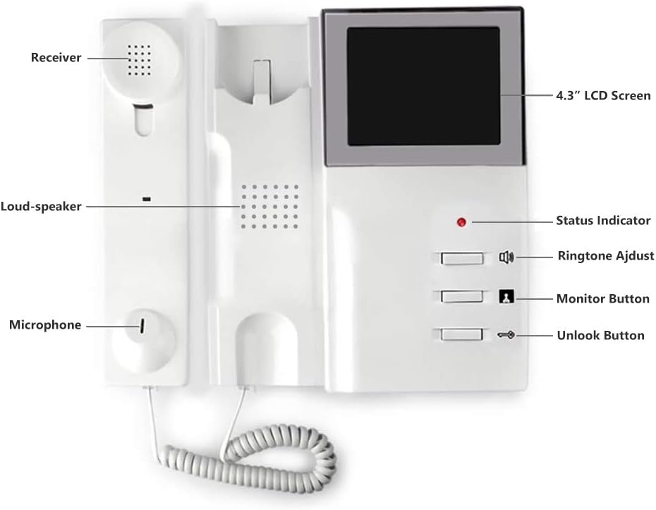Wired Video Intercom Doorbell System 4.3 Inches HD LCD 2- Monitor Video Door Phone Bell Kits IR Night Vision Indoor Outdoor Camera DoorBell Intercom Doorphone Telephone Style 1V2