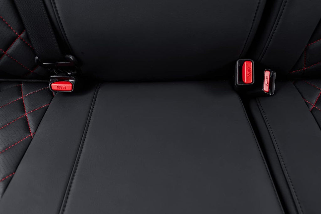 coverdream Custom Front Seat Covers Compatible with Select Toyota Tacoma Double Cab 2016 2017 2018 2019 2020 2021 2022 2023 Models - Leatherette (Red/Black,Full Set)