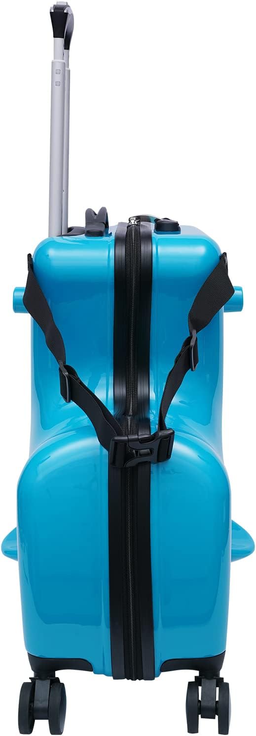 20' Kids Luggage, Rolling Kids Travel Suitcase with Seat and Safety Belt, Children's Ride for Toddler Ages 3-6(Blue)