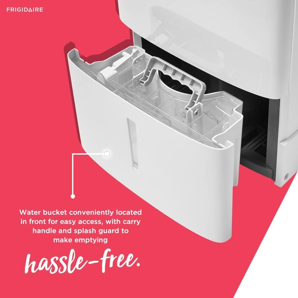 Frigidaire 22 Pint Dehumidifier. 1,500 Square Foot Coverage. Ideal for Small Rooms. 1.7 Gallon Bucket Capacity. Continuous Drain Option